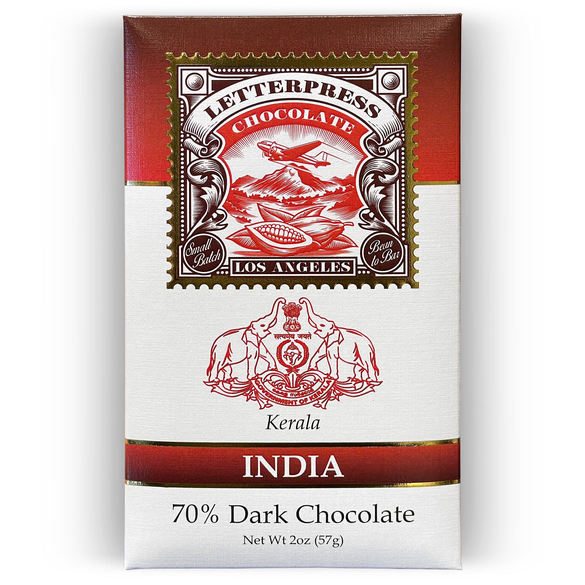 India 70% Dark Chocolate bar packaging on white background