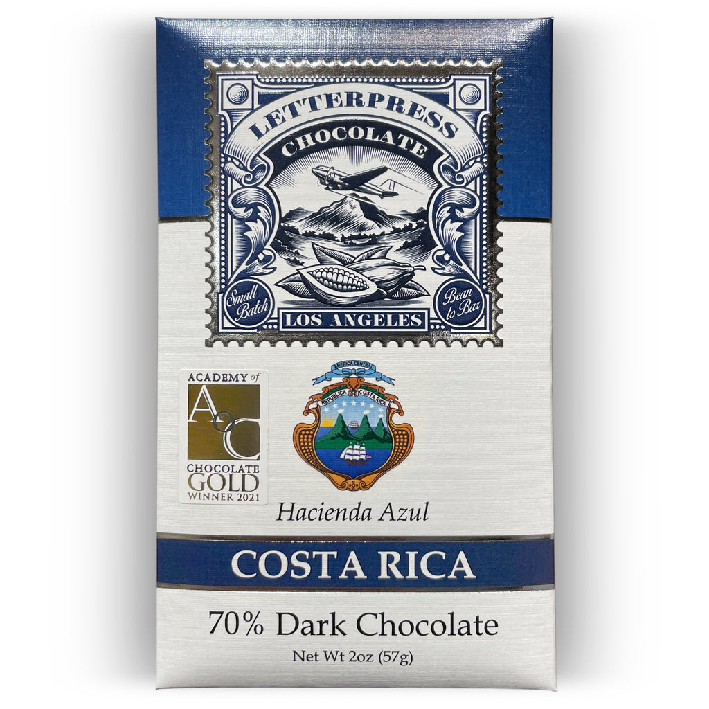 Photo of Costa Rica 70% Dark Chocolate packaging on white background