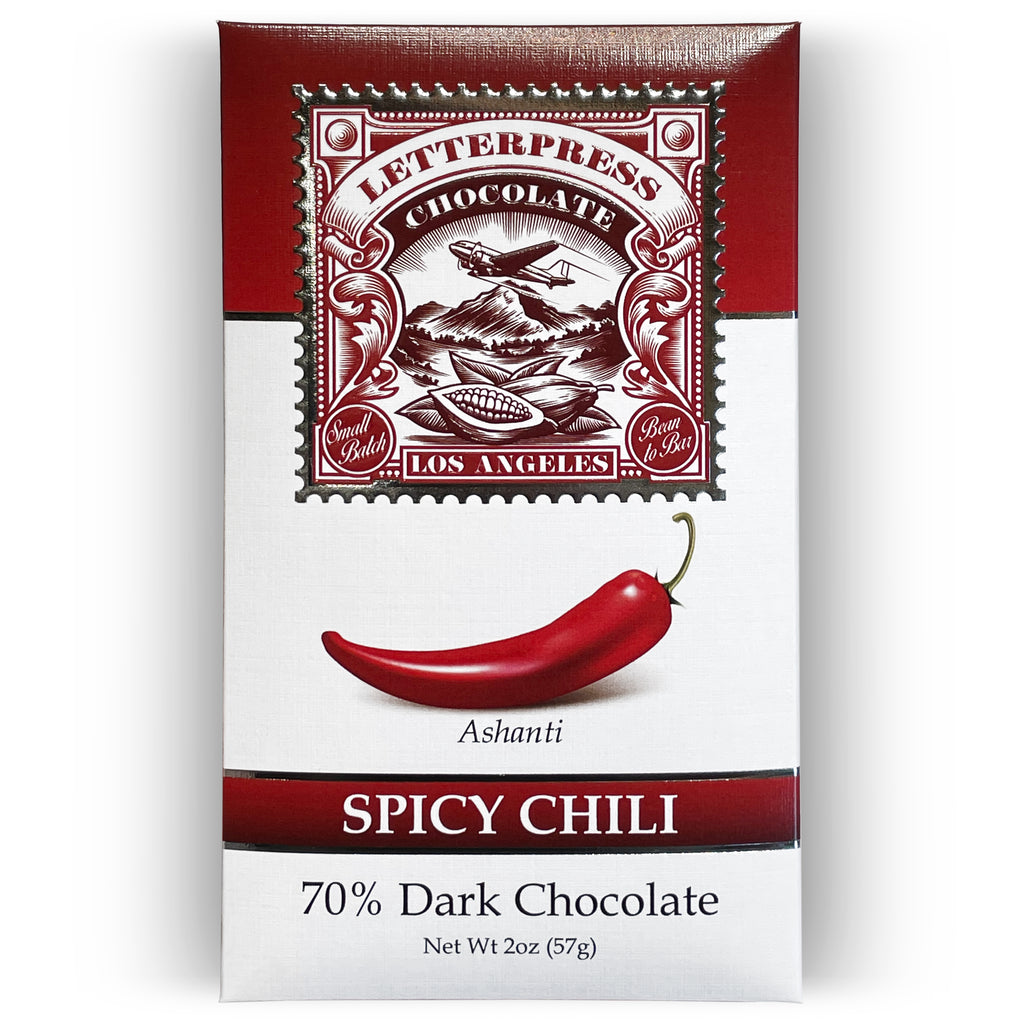 Spicy Chili 70% Dark Chocolate packaging on a white background