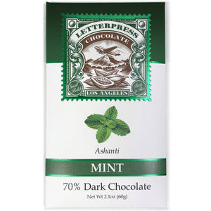 Ashanti Mint 70% Dark Chocolate packaging on white background