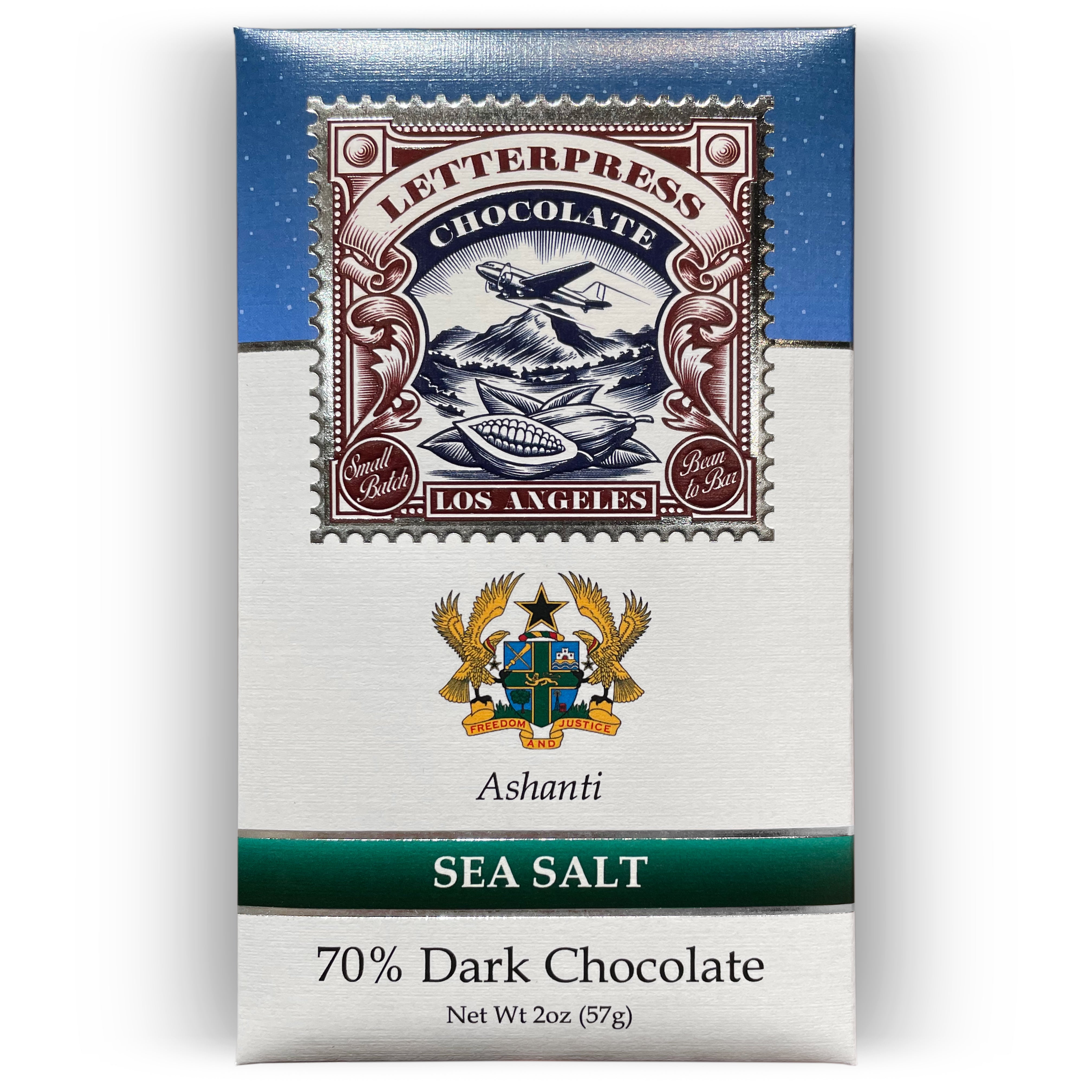 Ashanti Ghana 70% Dark Chocolate with Sea Salt packaging on white background