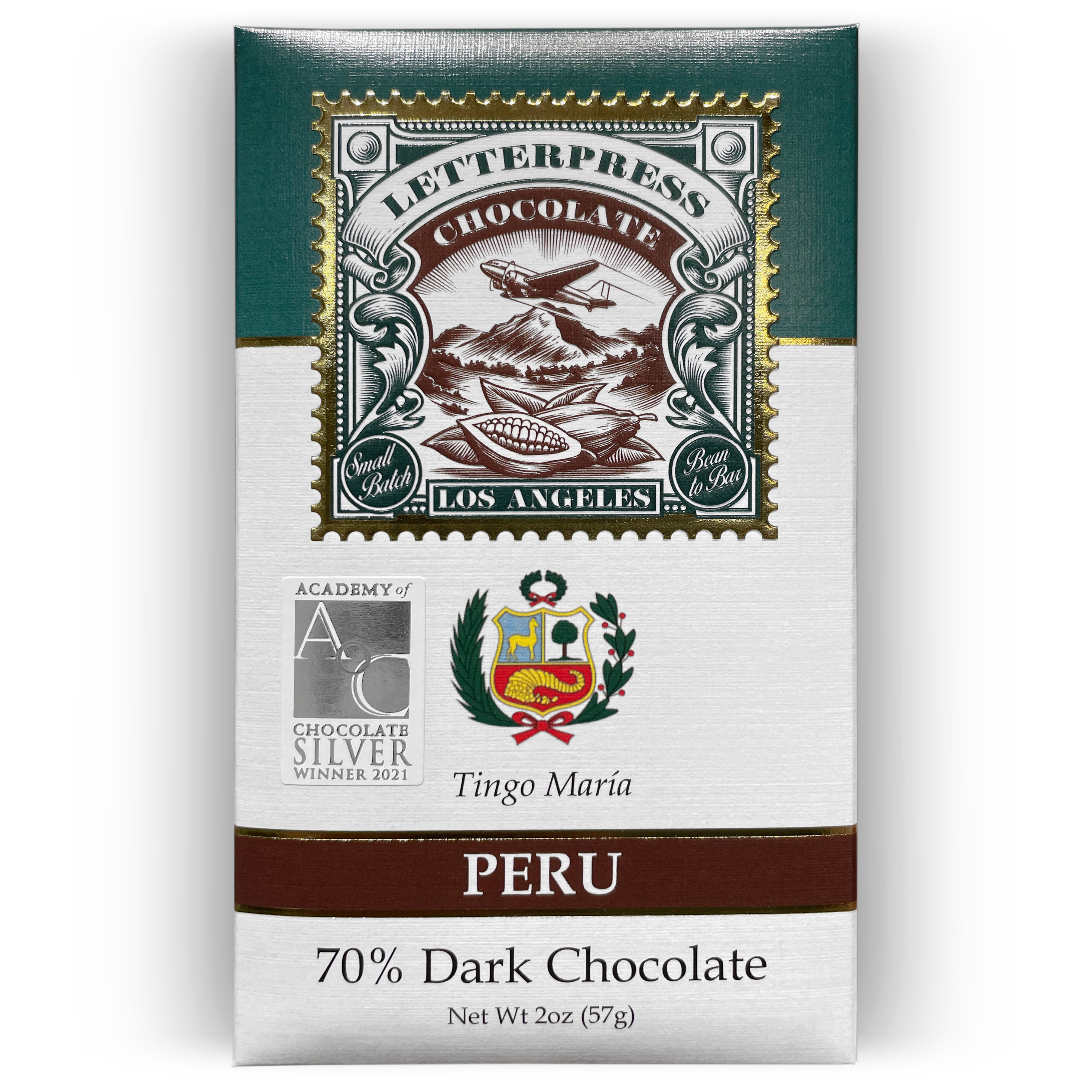 Tingo Maria Peru 70% Dark Chocolate packaging on a white background