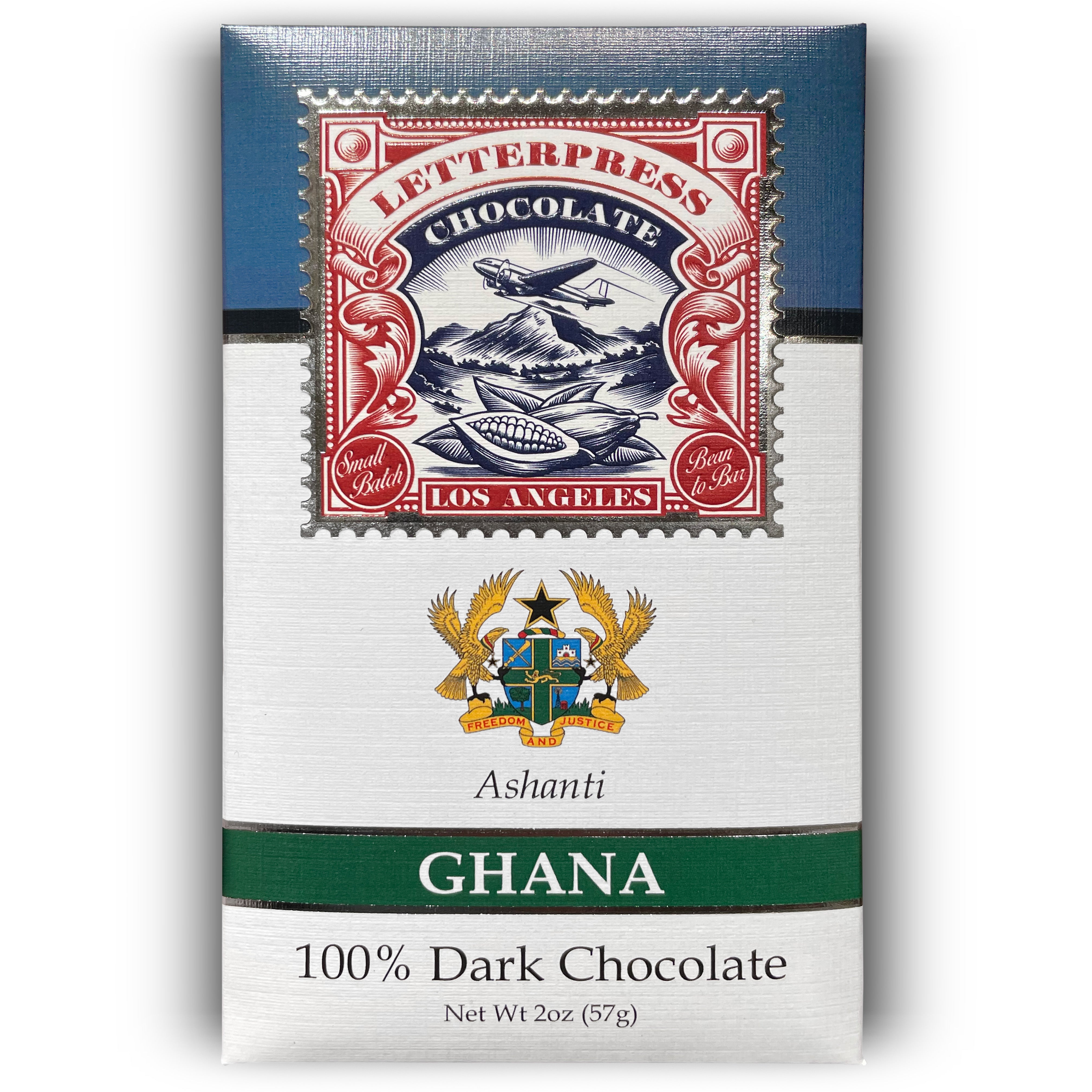 Ghana 100% Dark Chocolate bar packaging on white background
