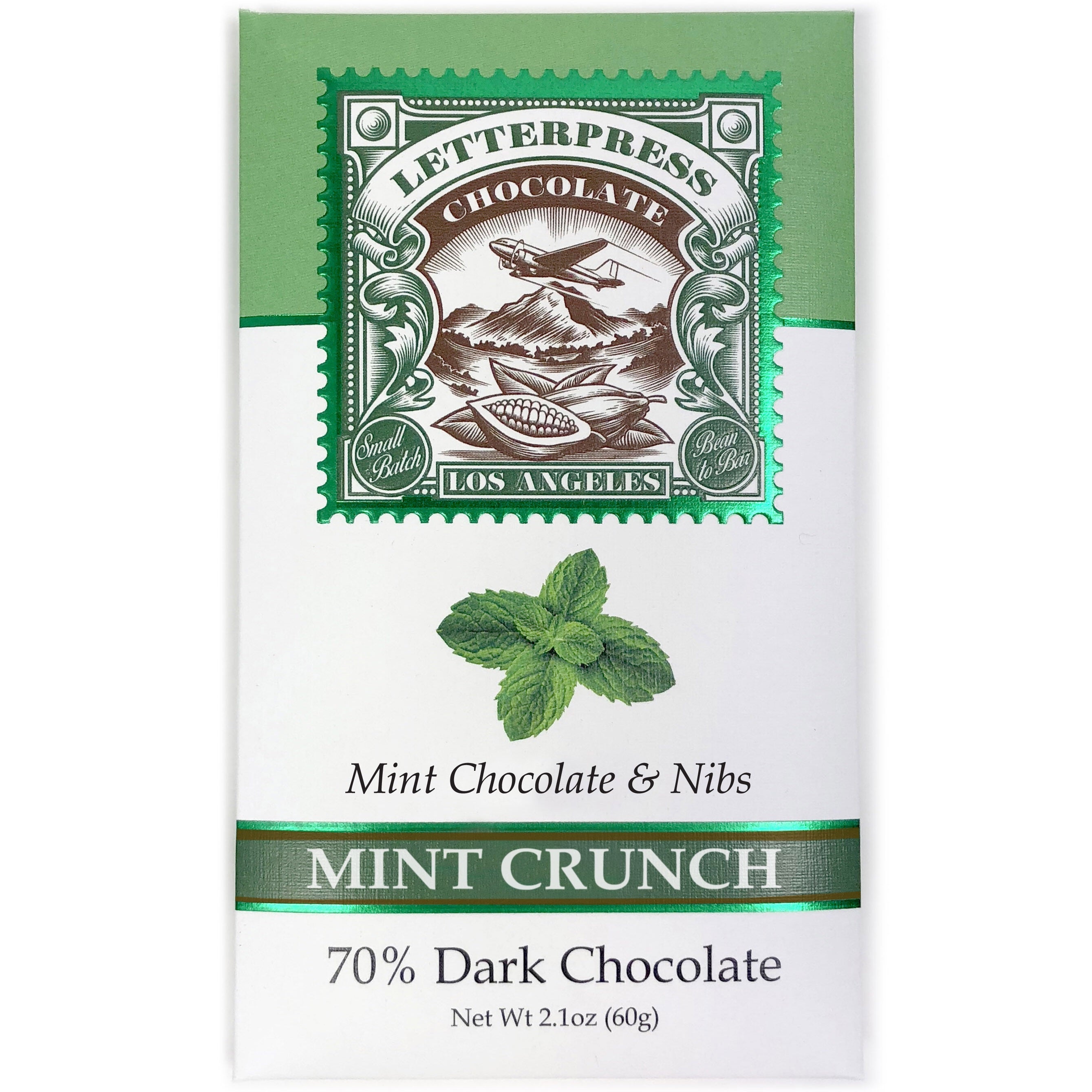 Ashanti Mint Crunch 70% Dark Chocolate packaging on white background