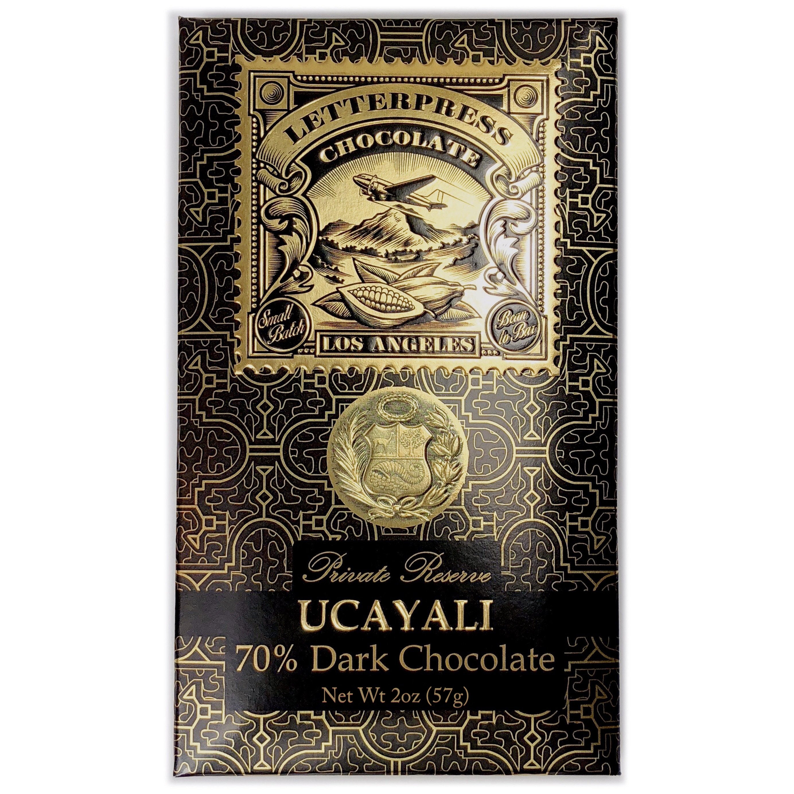 Ucayali Private Reserve 70% Dark Chocolate packaging on a white background